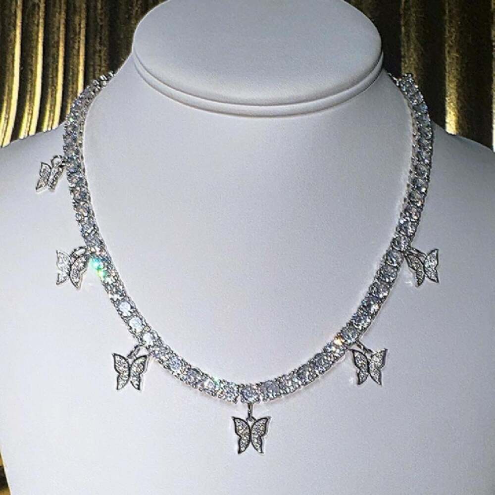 Silver Tennis Butterfly Necklace 16inch